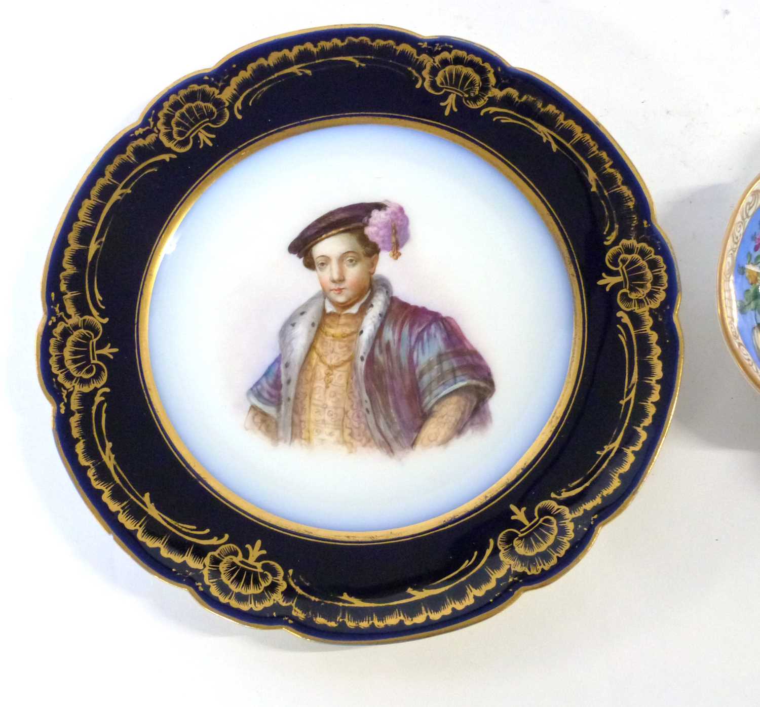 A 19th Century continental porcelain lobed dish decorated in Meissen style with blue AR mark to base - Image 2 of 4