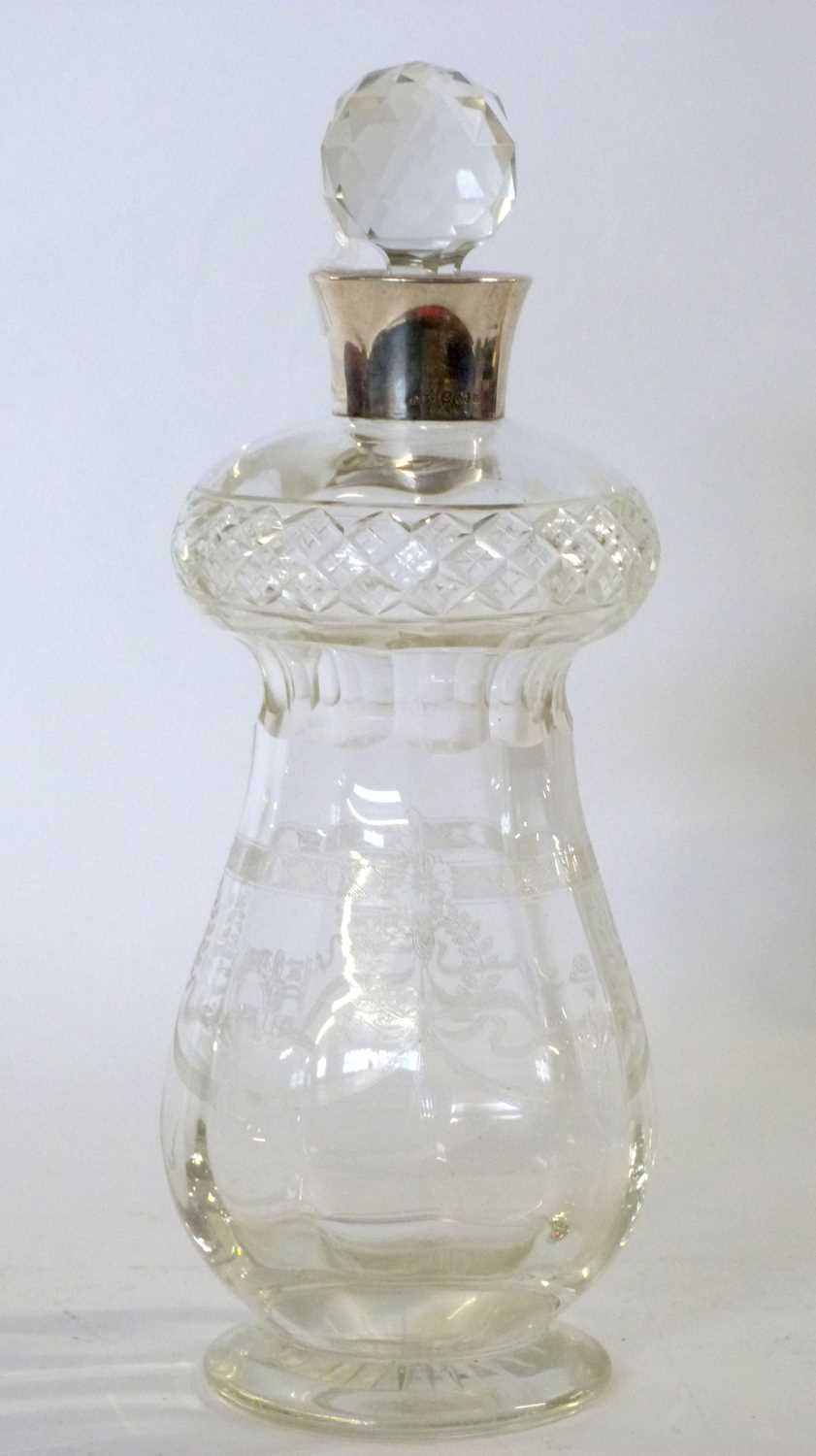 A thistle shaped whisky decanter, silver neck, Birmingham 1922, attractive acid etched decoration - Image 2 of 5