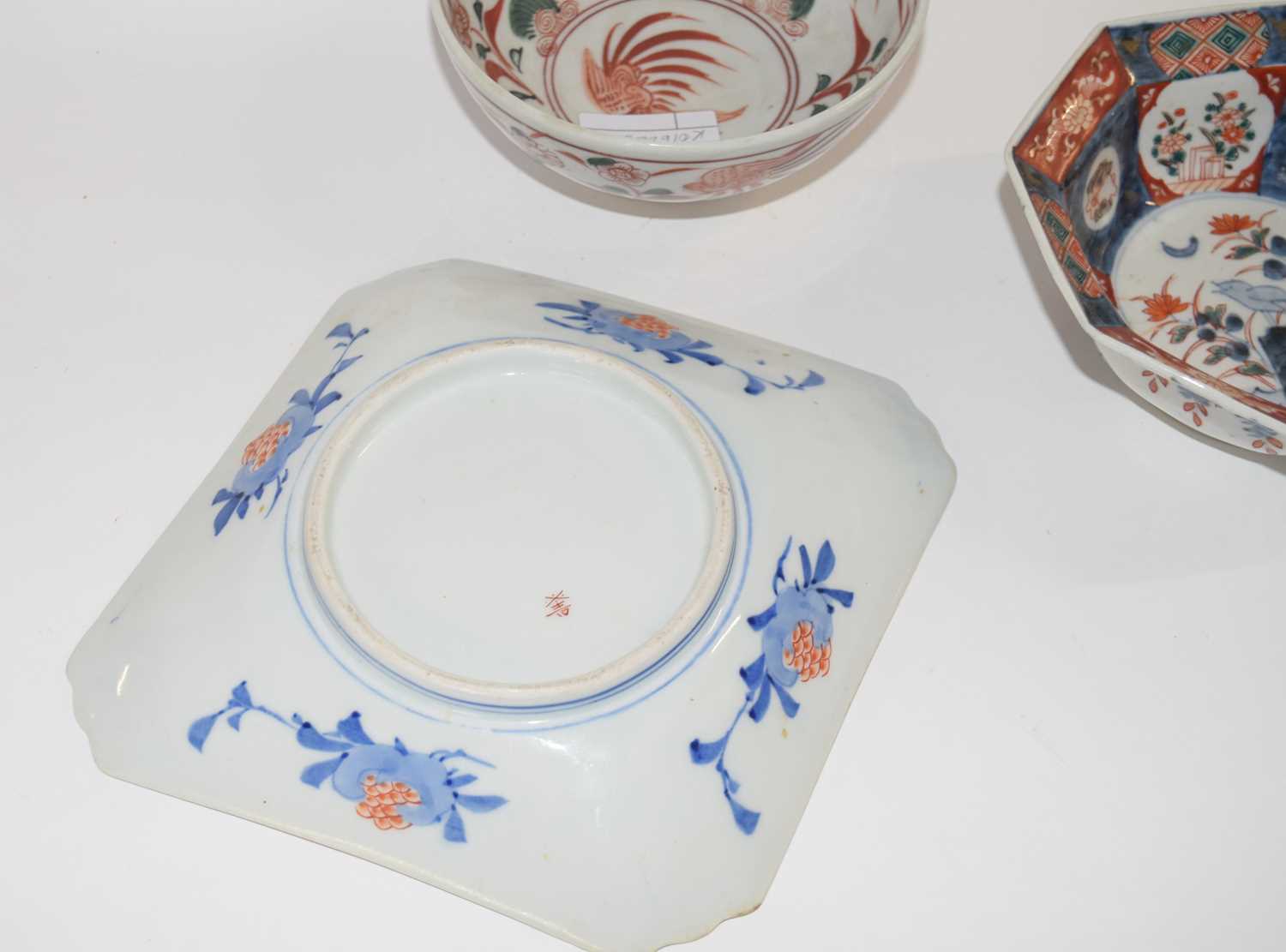 Group of Japanese porcelain including a dish with Imari designs, further bowl and one other, the - Image 2 of 2