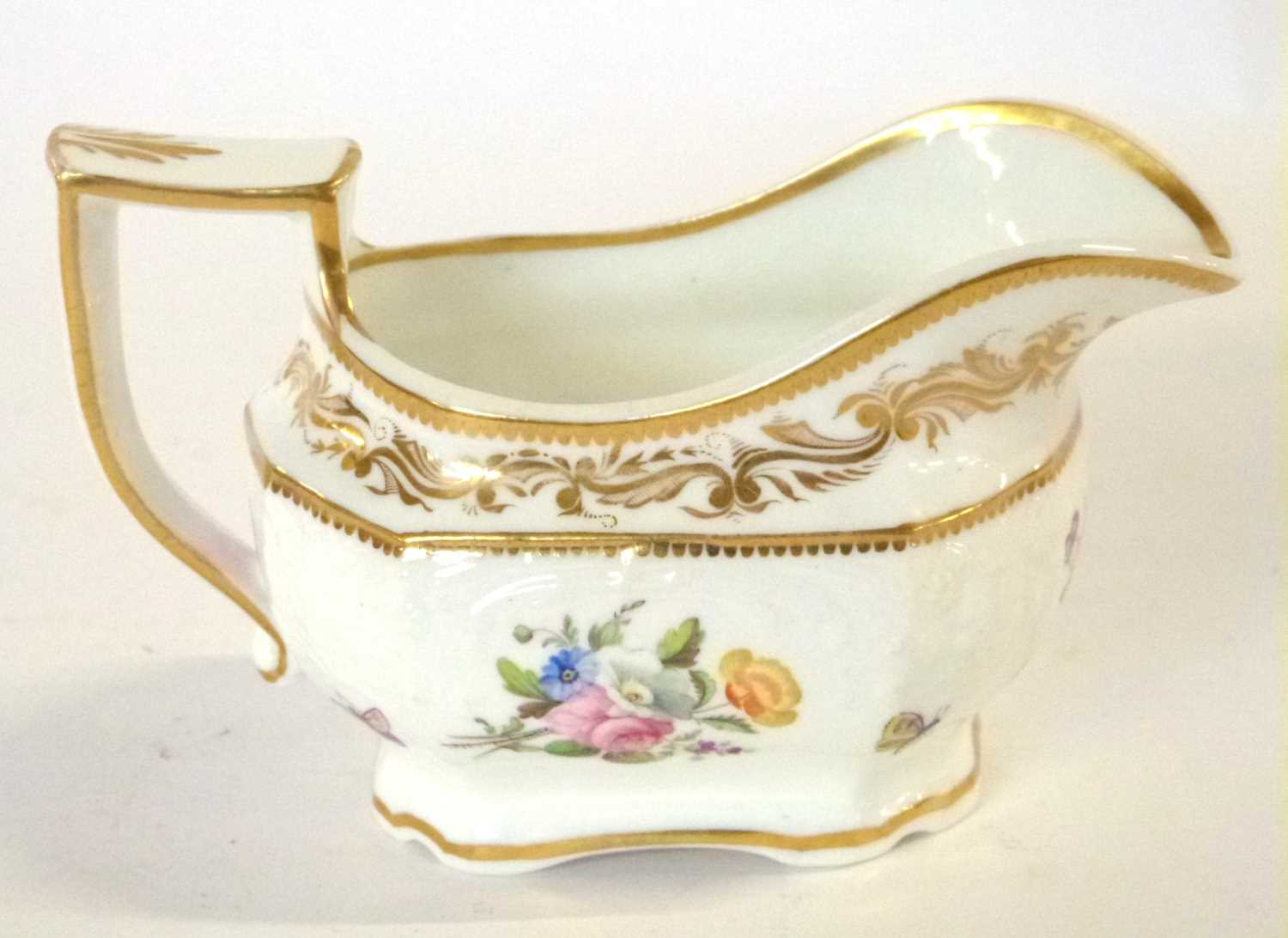 A Spode Felspar porcelain milk jug circa 1820 with floral decoration, Spode rare mark to base and