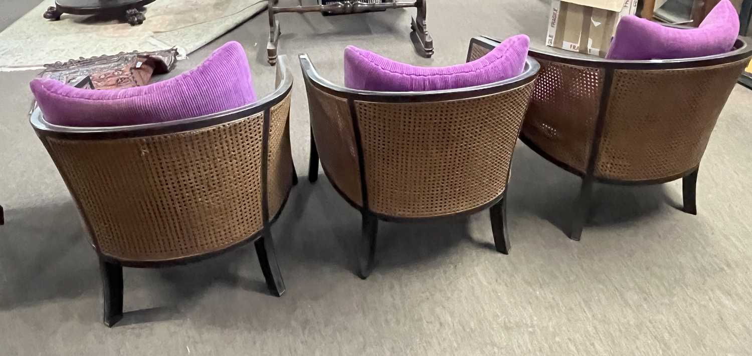 A set of three early 20th Century bergere bow back tub chairs with sprung seats - Image 4 of 5