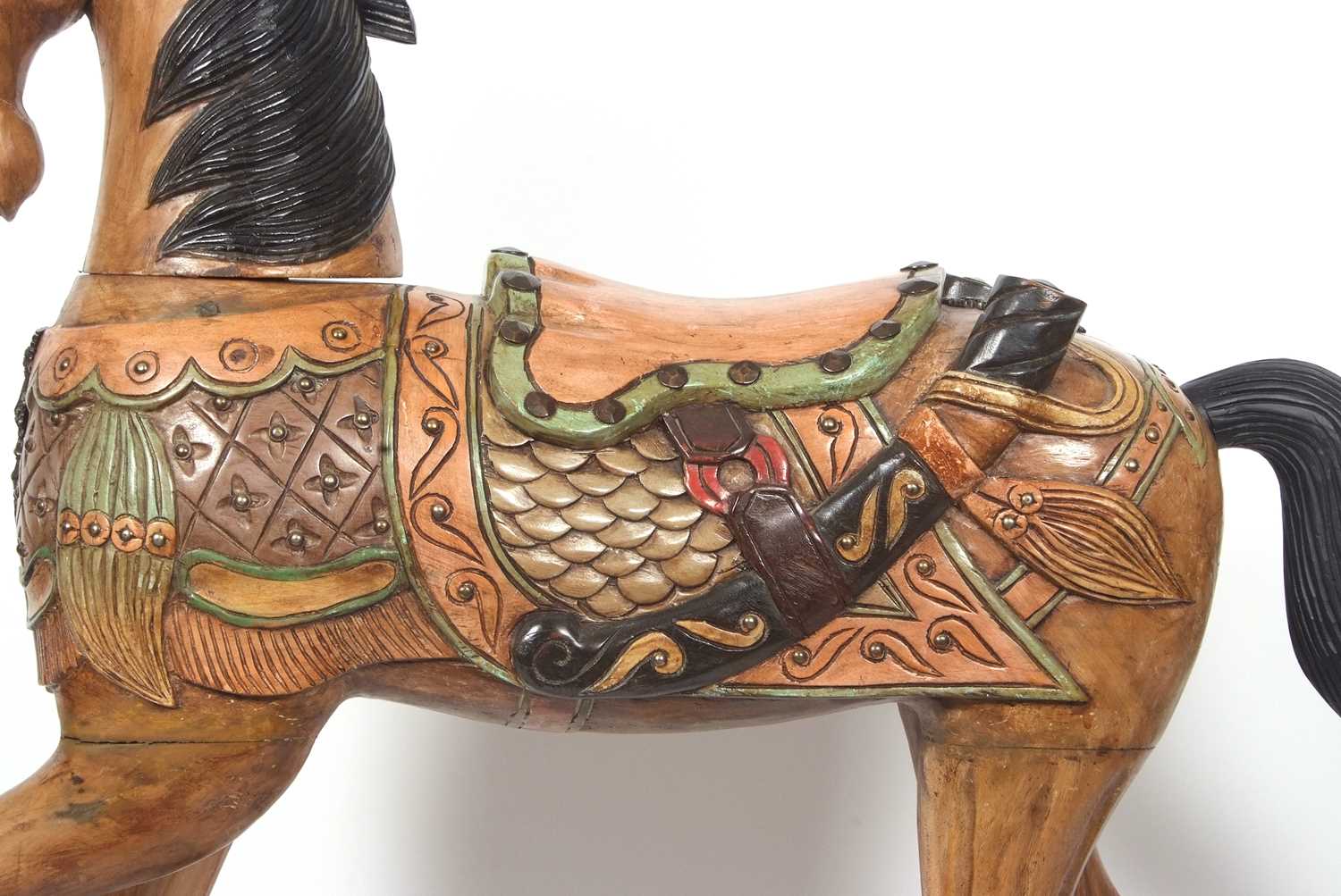 A large Italian carved wooden model of a prancing horse decorated in polychrome, approx 130cm high - Image 4 of 7