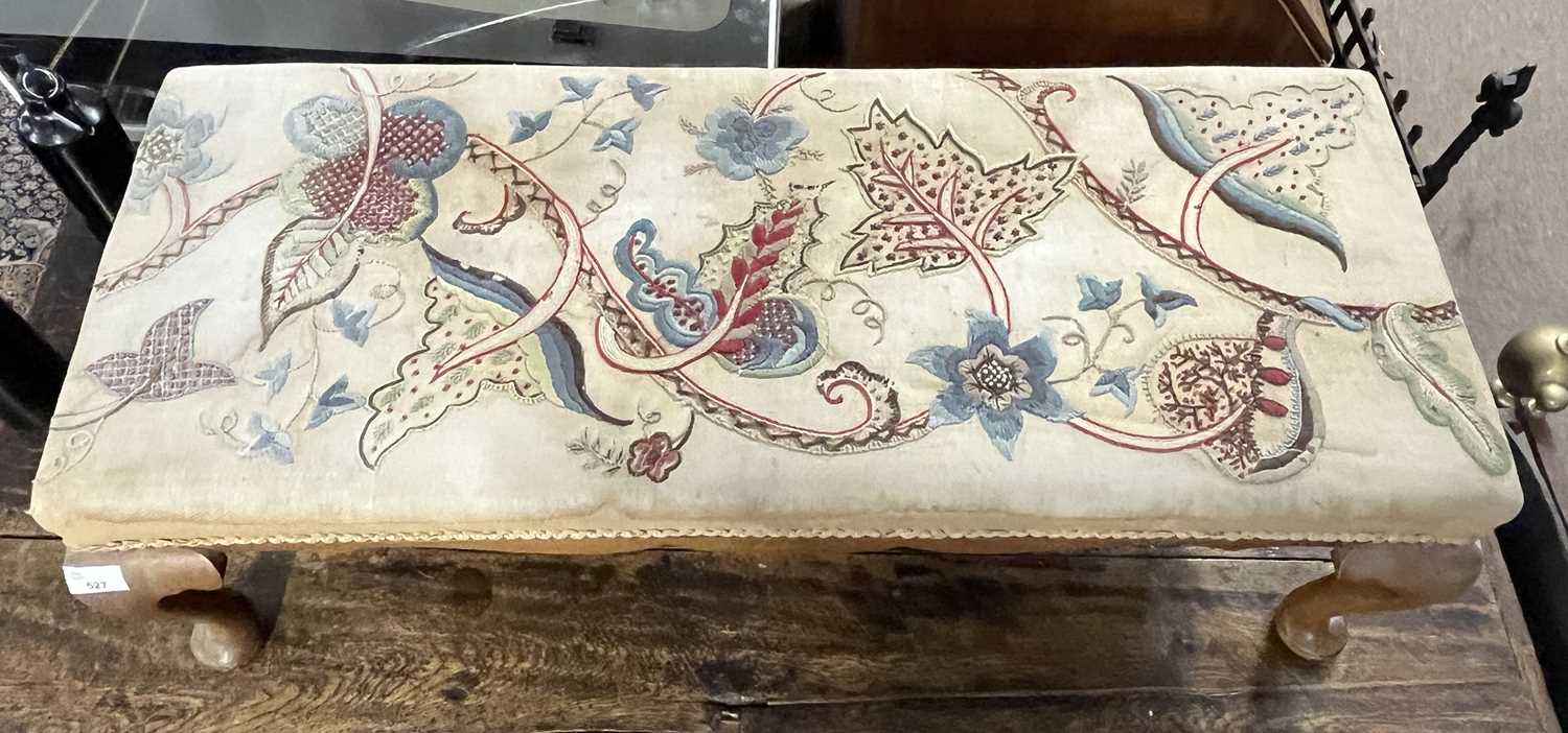 An early 20th Century rectangular footstool in the Georgian style with a floral needlework covering, - Image 2 of 3