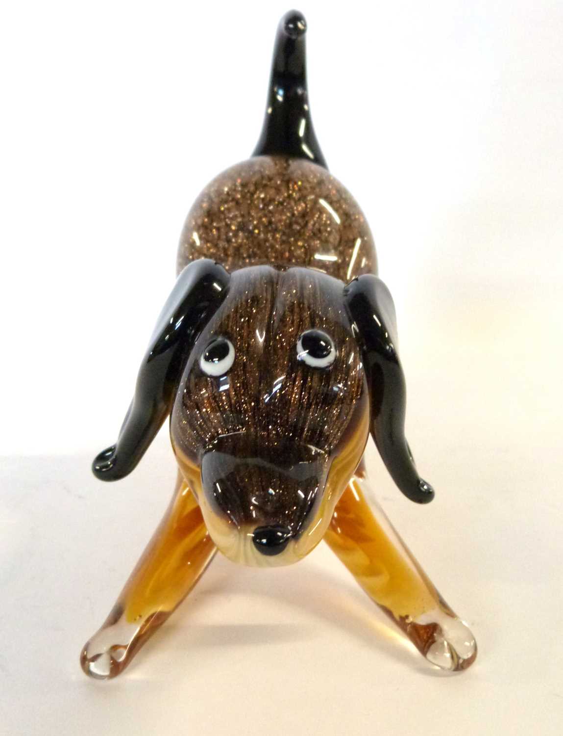 A 1970's Murano glass Vincenzo Nason & Co "Avventurina" range hotworked model of a playing dog, in - Image 2 of 6