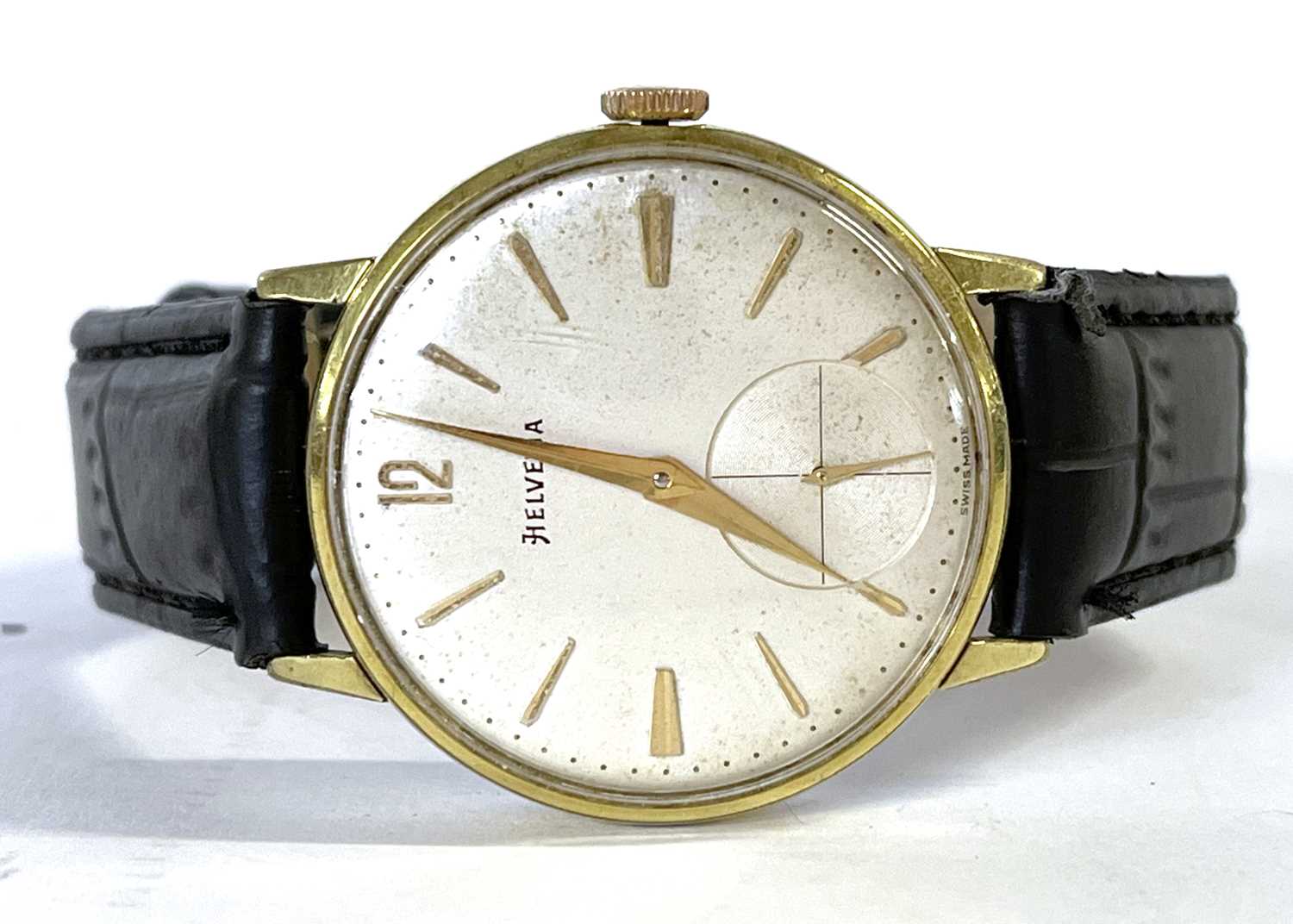 A 1960's Swiss Helvetia gentleman's skeleton-back wristwatch, with arrow hands and baton markers, - Image 4 of 6