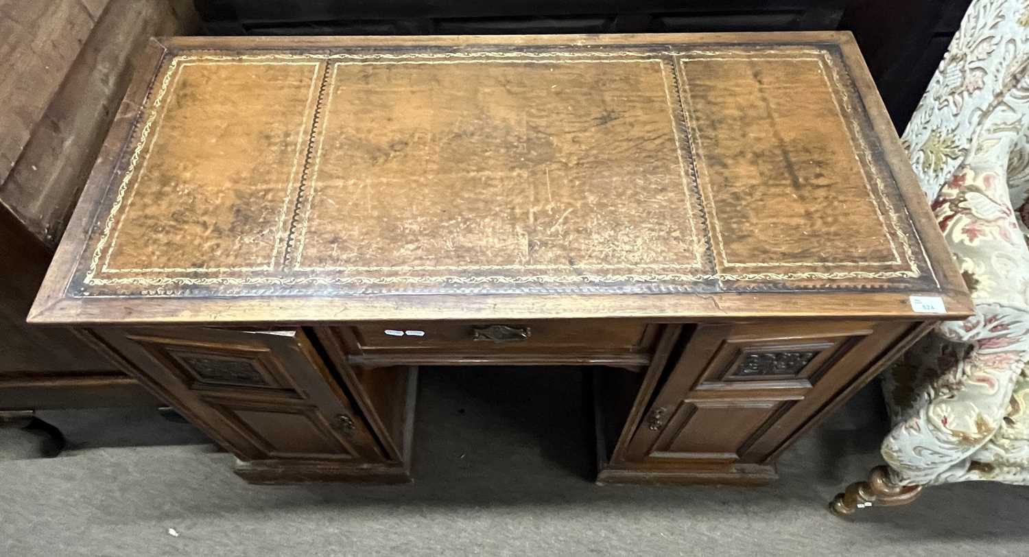 A late Victorian American walnut twin pedestal desk with brown leather inset top, 118cm wide - Image 2 of 2