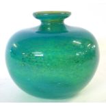 A very rare early Mdina Glass spherical vase with blue/green bubbled exterior and sandy coloured