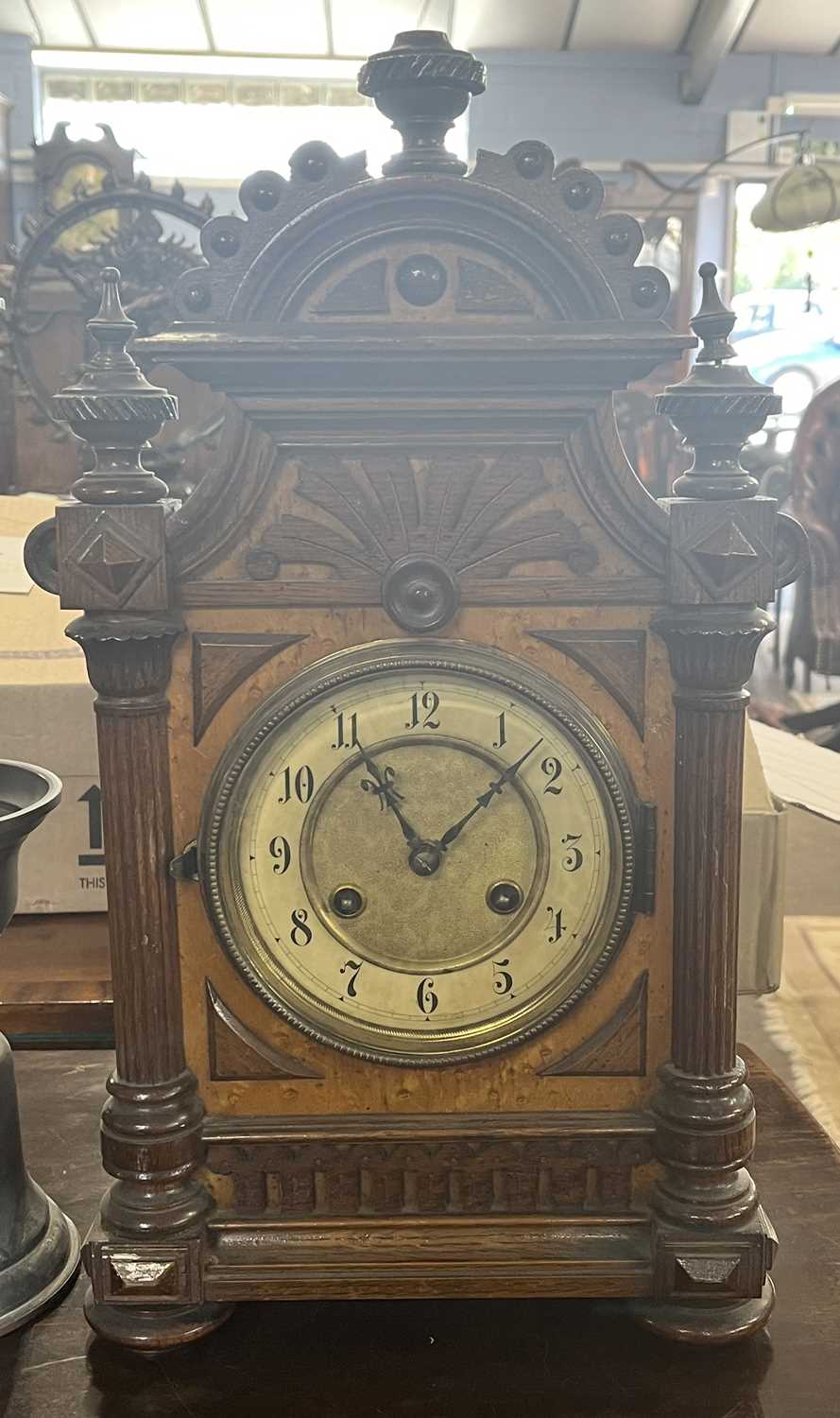 A Jung Hans mantel clock set in an architectural type case, 47cm high