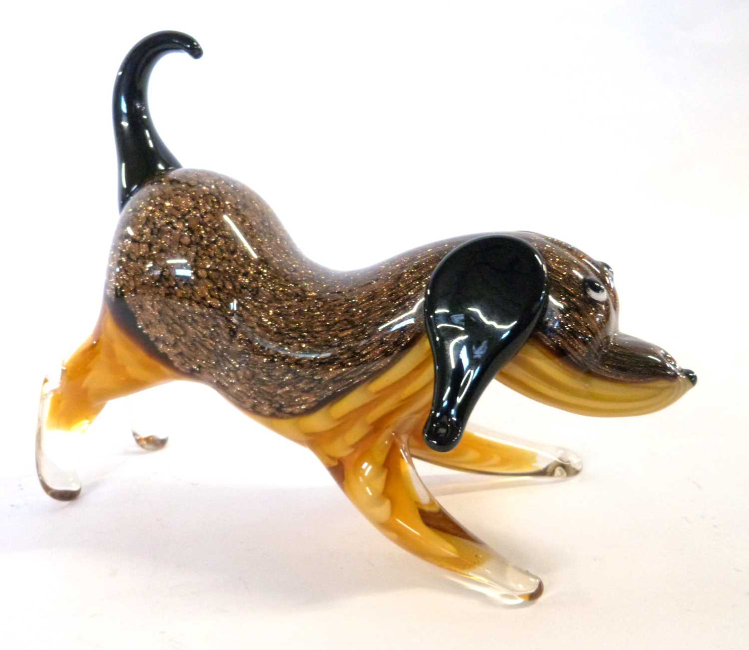 A 1970's Murano glass Vincenzo Nason & Co "Avventurina" range hotworked model of a playing dog, in - Image 3 of 6