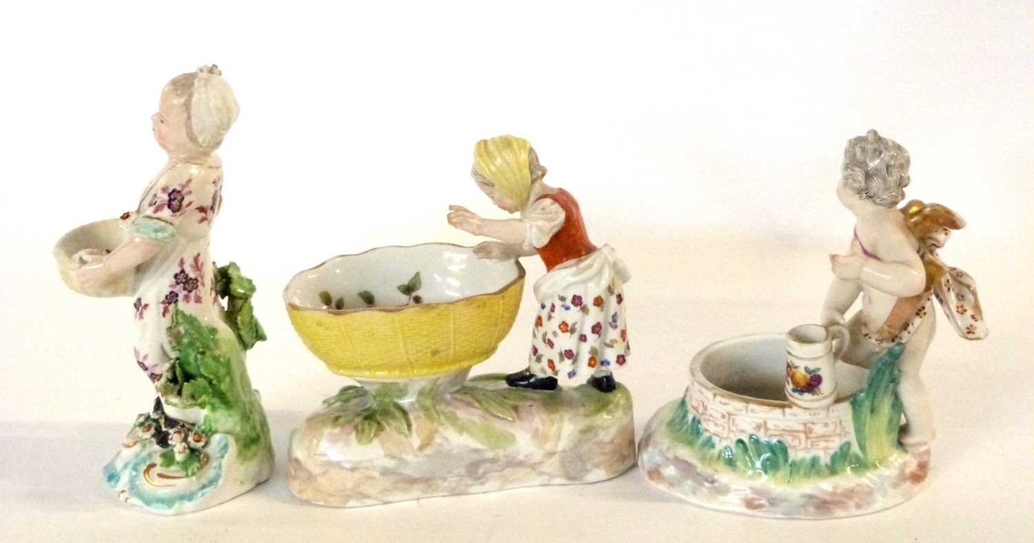 A group of three 18th/19th Century English and continental porcelain salts including a Derby example - Image 2 of 4
