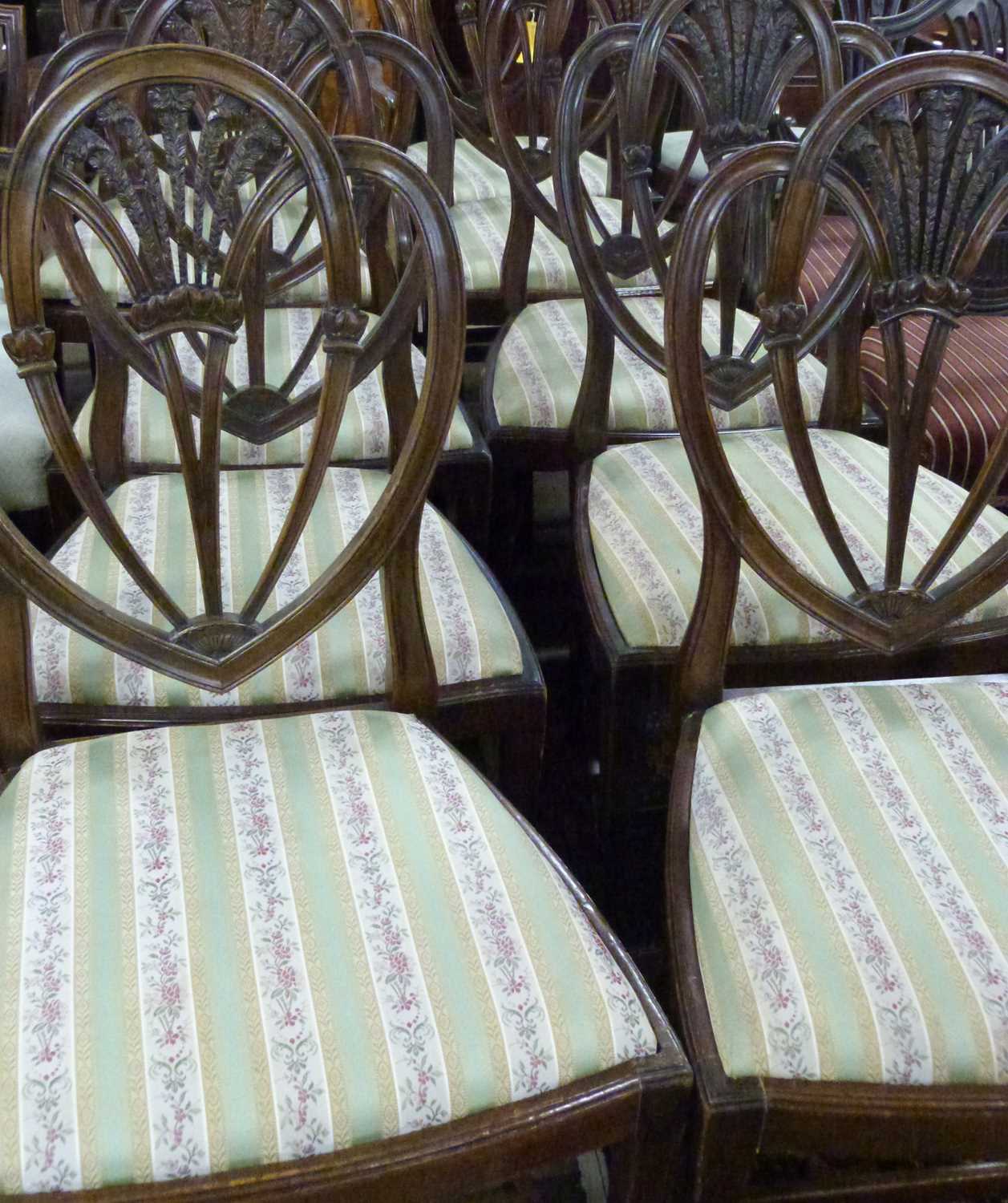 A set of ten 20th Century mahogany framed dining chairs comprising two carvers and eight standard - Image 2 of 3