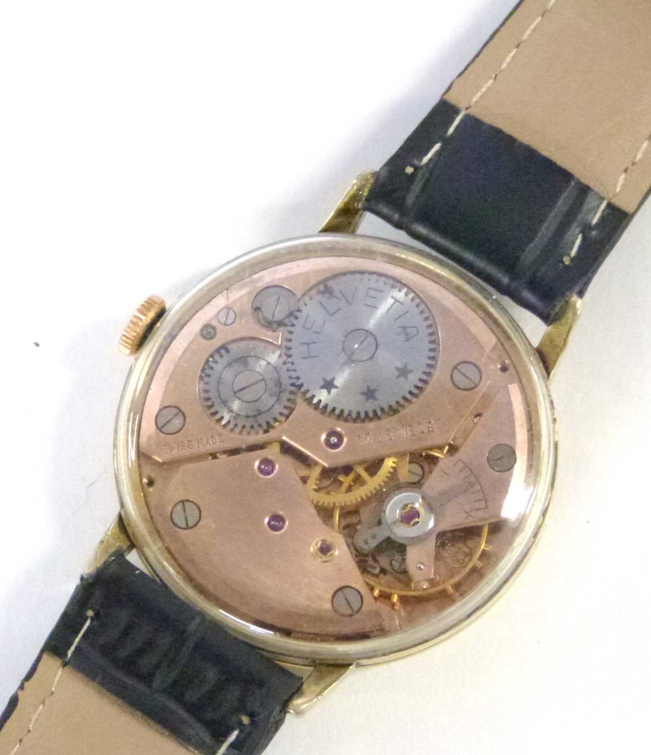 A 1960's Swiss Helvetia gentleman's skeleton-back wristwatch, with arrow hands and baton markers, - Image 2 of 6