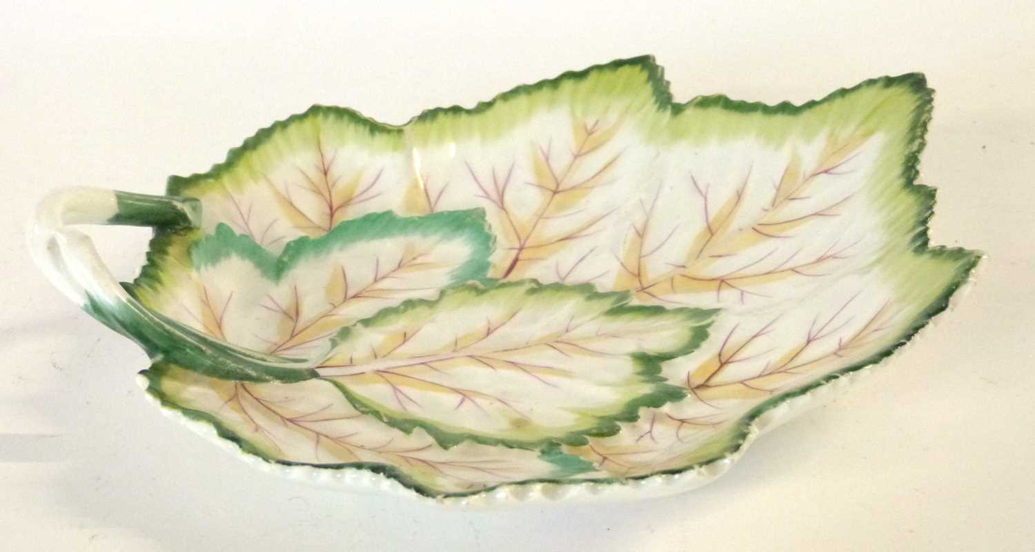 A continental porcelain leaf dish decorated in Chelsea style with red anchor mark to base - Image 2 of 5