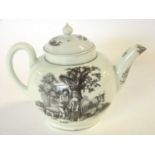 A 18th Century Worcester porcelain teapot decorated with prints of Milkmaids and pastoral scenes