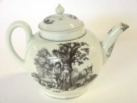 A 18th Century Worcester porcelain teapot decorated with prints of Milkmaids and pastoral scenes