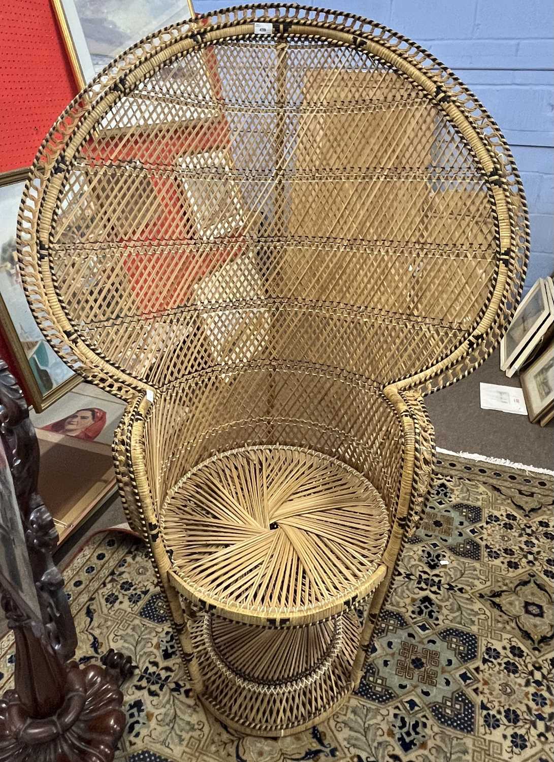 Mid Century cane peacock chair with circular seat, 153cm high