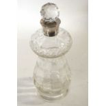 A thistle shaped whisky decanter, silver neck, Birmingham 1922, attractive acid etched decoration