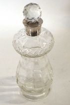 A thistle shaped whisky decanter, silver neck, Birmingham 1922, attractive acid etched decoration