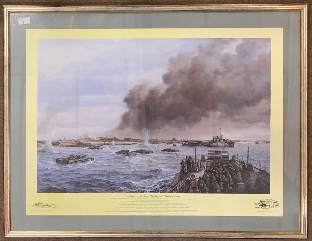 'The Assault on Walcheren (Westkapelle) 1st November 1944', chromolithograph, 60x82cm, framed and