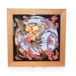 A Moorcroft square plaque in oak frame, the base signed Vicky Lovatt, dated 2016, example number 1