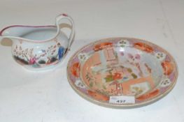 A New Hall porcelain jug with the bug pattern number 421, together with a New Hall plate, pattern