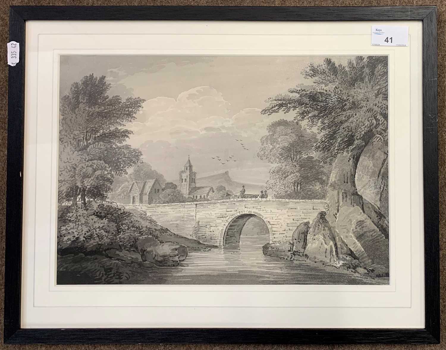 The Rev. James Bourne (1773-1854), 'Cheshire, with distant view of Beeston Castle', en grisaille