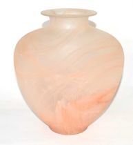 An Art Glass vase with a pink swirl design, 28cm high