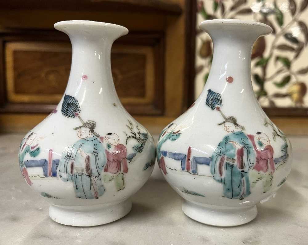 Two 19th Century Chinese porcelain vases of small baluster form decorated with Chinese figures, - Image 3 of 8