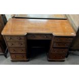 A Victorian mahogany twin pedestal desk or dressing table fitted with nine drawers with turned