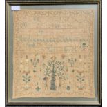 19th century needlework sampler, 'Hannah Proctor. Born in 1802 worked this in 1815. My Friends My