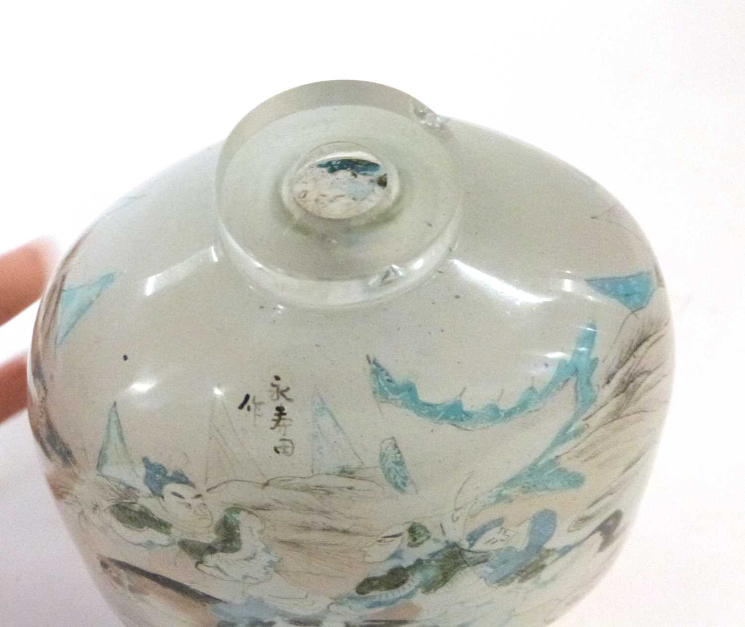 A large glass scent bottle with Chinese painted decorated and signature to neck, 14cm high - Image 8 of 8