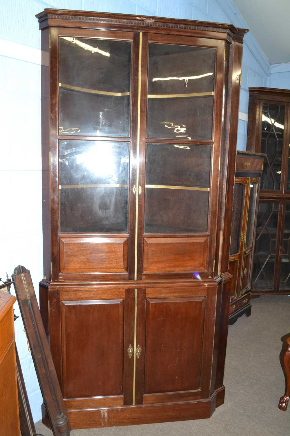 Pair of Georgian mahogany corner cabinets, with glazed top sections opening to shelved interiors - Image 2 of 4