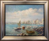 Continental School, 20th century, Mediterranean Harbour, oil on board, initialed B.C.,dated '62,