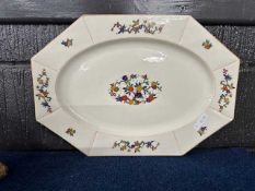 A lagre Myott floral-decorated octagonal Meat Plate, length approx 46cm, together with a Royal