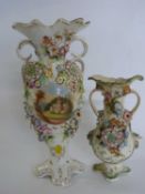 Two English porcelain vases in Colbrookdale style with floral decoration in relief (a/f)