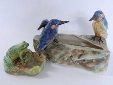 Two Radford bird models one bowl with three bluebirds and further small dish with frog