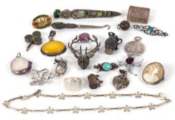 A mixed quantity of assorted white metal and silver jewellery to include gemset brooches, pendant,