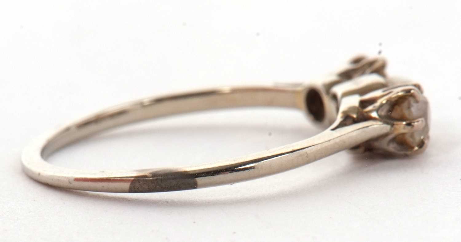 A diamond and 'pearl' ring, the central off-round 'pearl' set to either side with an old mine cut - Image 2 of 6