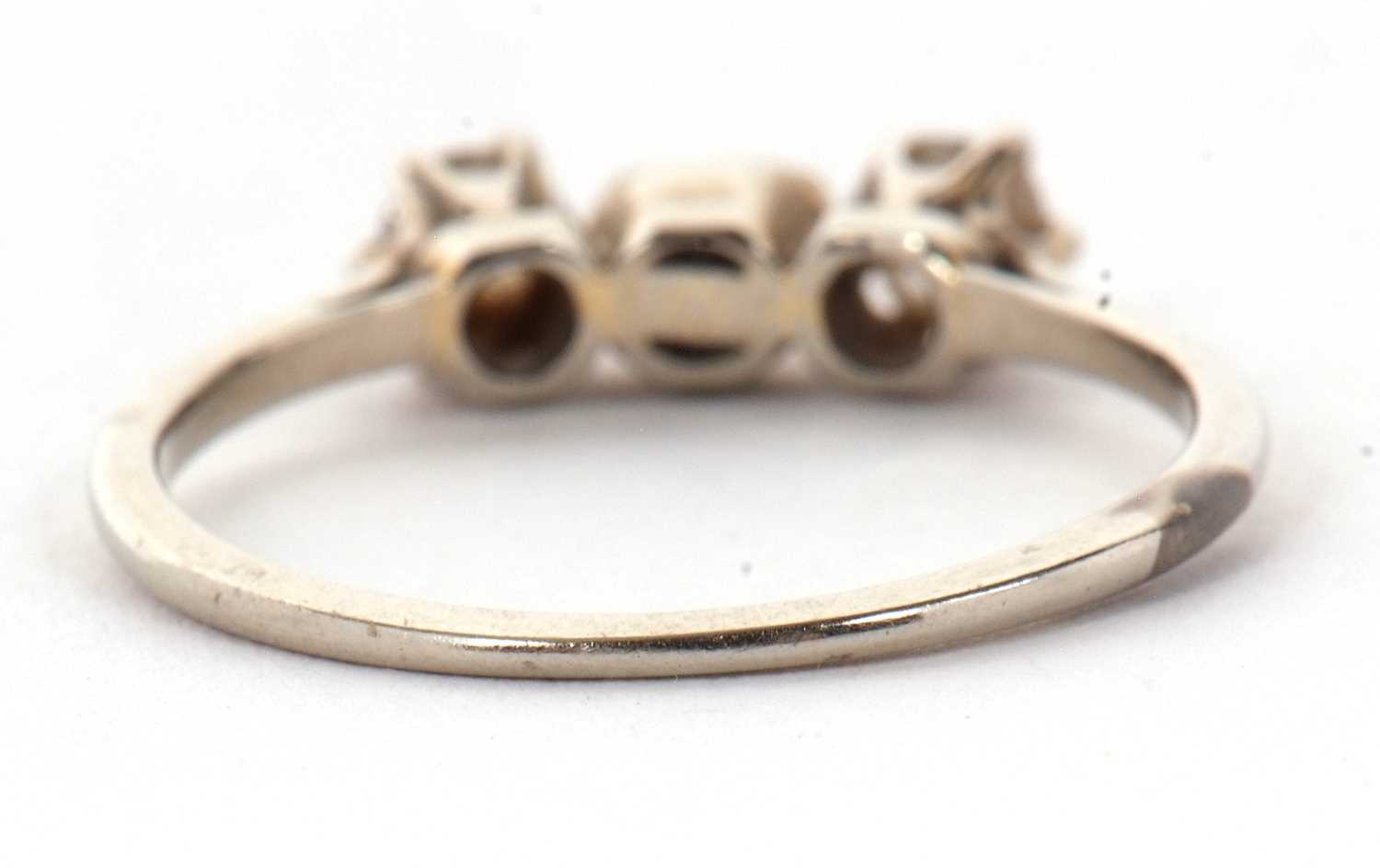 A diamond and 'pearl' ring, the central off-round 'pearl' set to either side with an old mine cut - Image 5 of 6