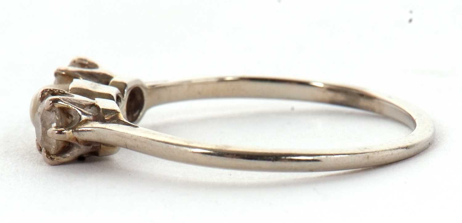 A diamond and 'pearl' ring, the central off-round 'pearl' set to either side with an old mine cut - Image 6 of 6