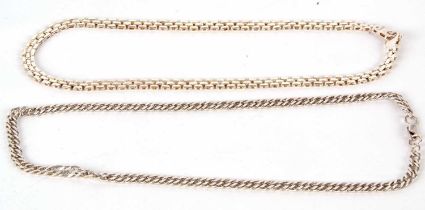 Two necklaces, to include a 6mm wide bricklink style necklace with lobster clasp stamped 925, 42cm