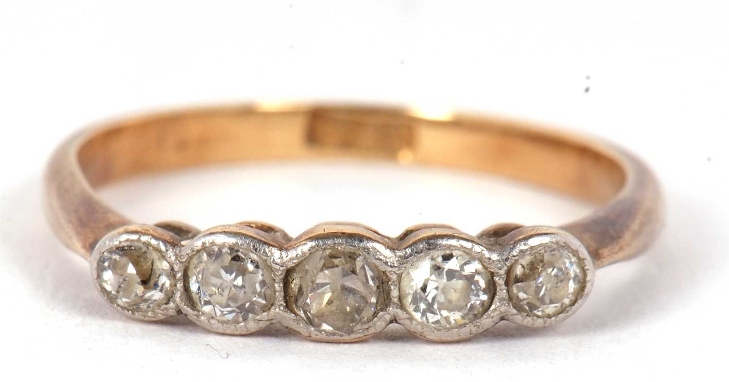 A five stone diamond ring, the five slightly graduated old European cut diamonds in millegrain - Image 6 of 7