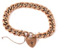 A 9ct curblink bracelet, each link stamped 9c, with heart shaped padlock clasp stamped 9ct, 18cm