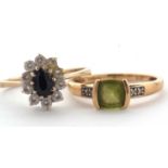 Two 9ct rings: to include a 9ct peridot and diamond ring, stamped 375 with Birmingham assay mark,