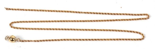 A '9c' rope twist chain, with fixed tag stamped '9c', with later silver gilt magnetic ball clasp,