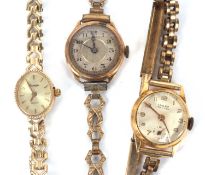 Three gold cased lady's wristwatches: to include one by Adaga stamped 18ct/750 with rolled gold