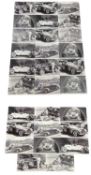 A collection of black and white stills of stars and cars from The Kobal Collection, featuring Joan