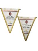 A pair of official UEFA Champions League pennants for Manchester United v AC Milan, first leg 24th