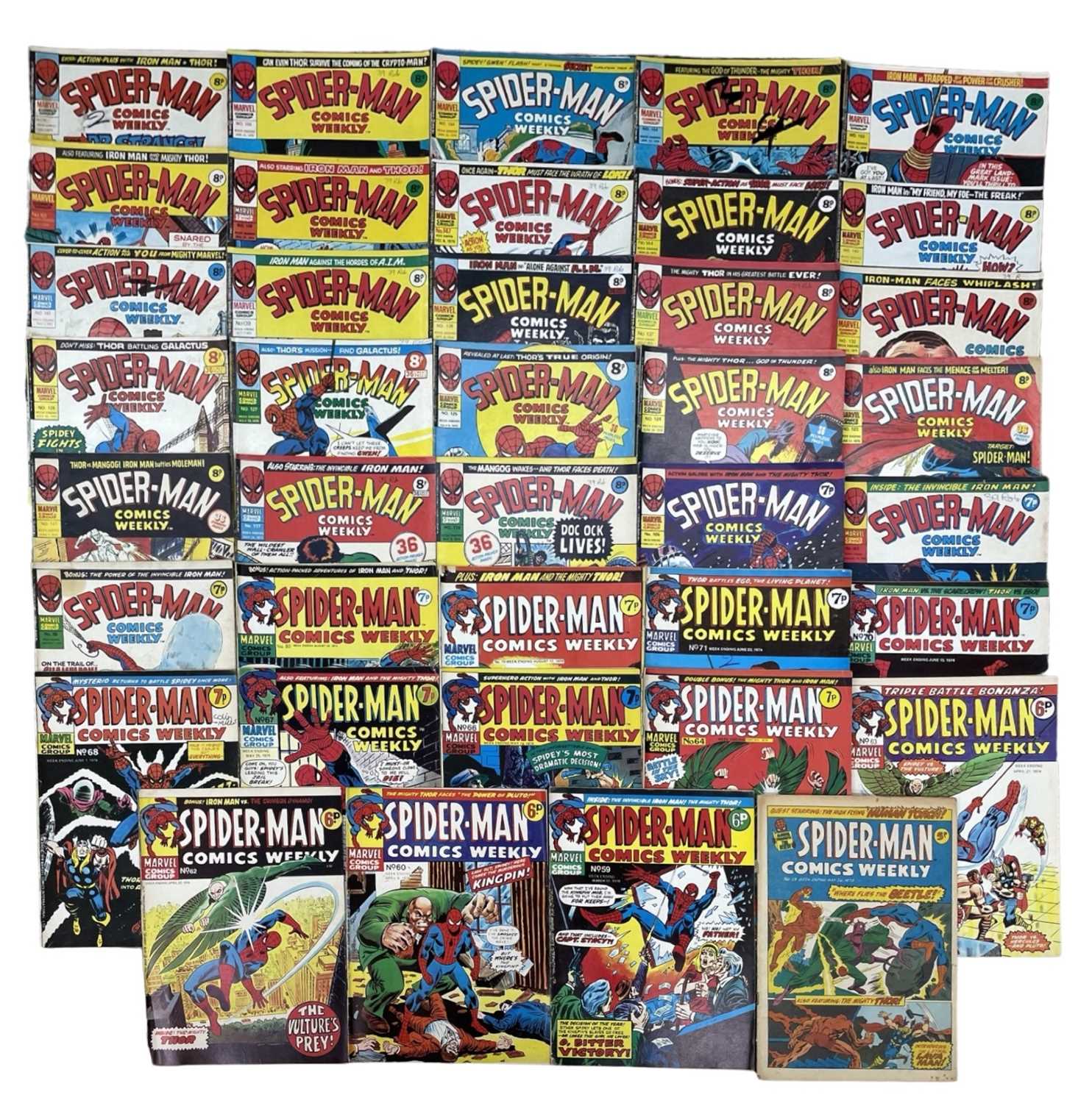 A collection of 1973-1975 Spider-Man Comic Weekly by Marvel. Issues: 15 / 59-60 / 62-64 / 6668 /