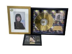 A collection of 3 framed Cliff Richard displays, to include: - Portrait bearing signature in blue